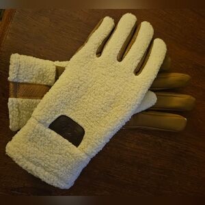 UGG Cream and Brown Sherpa Gloves With Tech Fingers